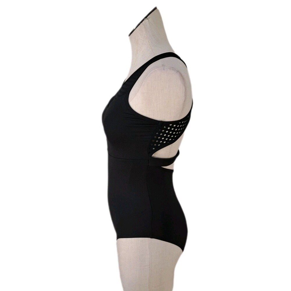 Aja VTG Strappy Crossback Belted Mesh Tank Leotard Black Women's AS Size S - Picture 8 of 16
